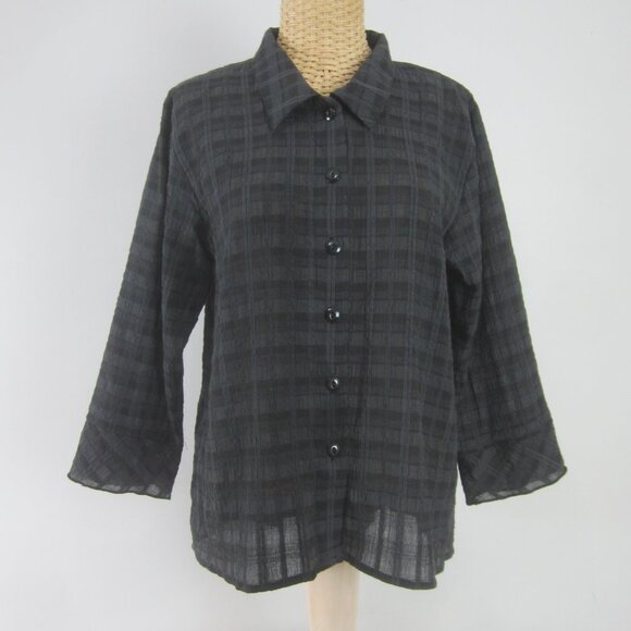 Habitat Womens S Black 3/4 Sleeve Cotton Blend Seersucker Tunic Shirt Top - Picture 1 of 7
